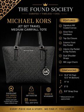 Michael Kors Jet Set Travel Medium Carryall Tote Black Signature MK EUC